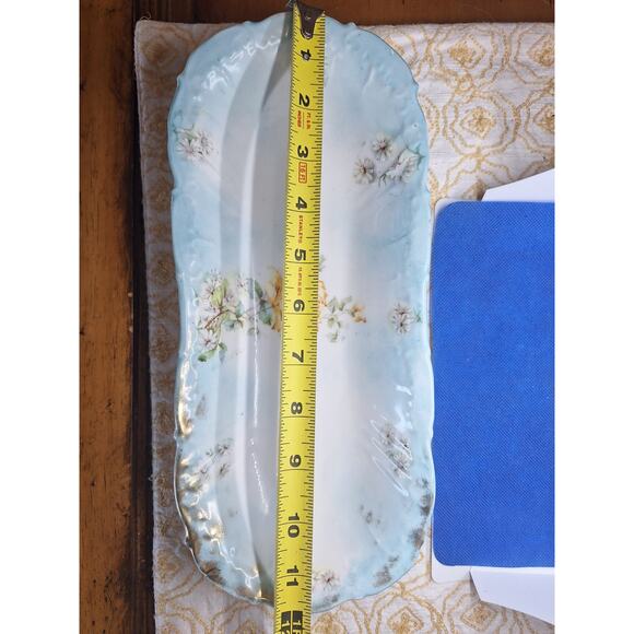 Porcelain Celery Dish Yellow Rose Decor- Bridgerton Style Dish- Antique Decor - Picture 6 of 8